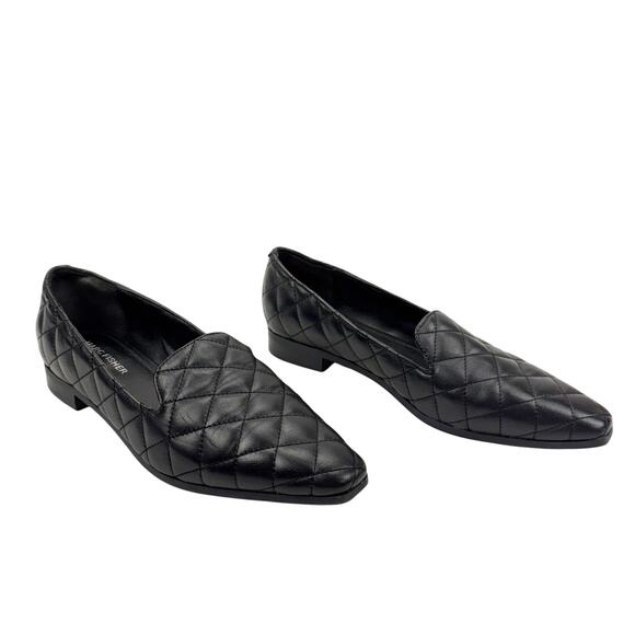 Marc Fisher Black Leather Quilted Pointed Square Block Heel Loafers 8M Classic - Picture 1 of 11